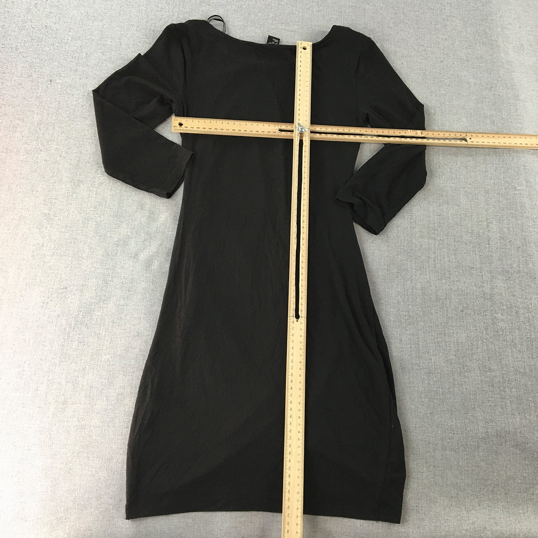 H&M Womens Ruched Mini Dress Size XS Black Stretch Fabric A-Line Long Sleeve