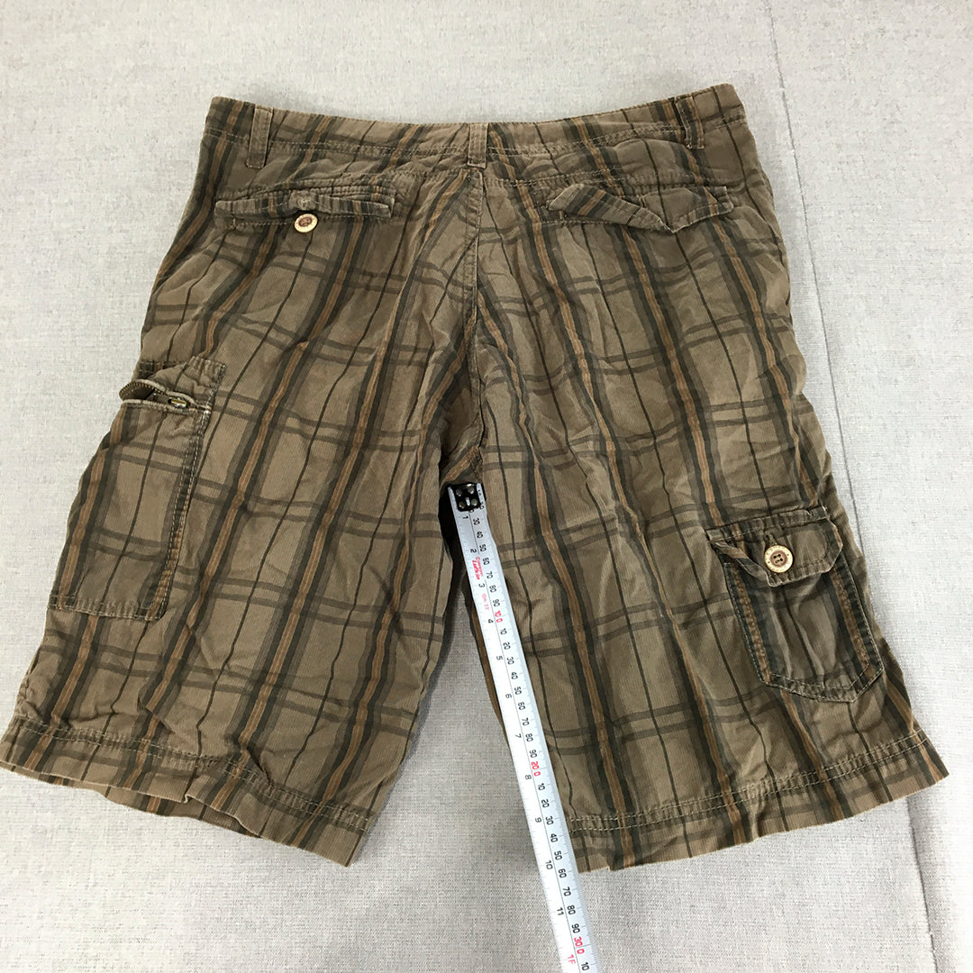 Larusso Mens Cargo Shorts Size XL Brown Checkered Pockets