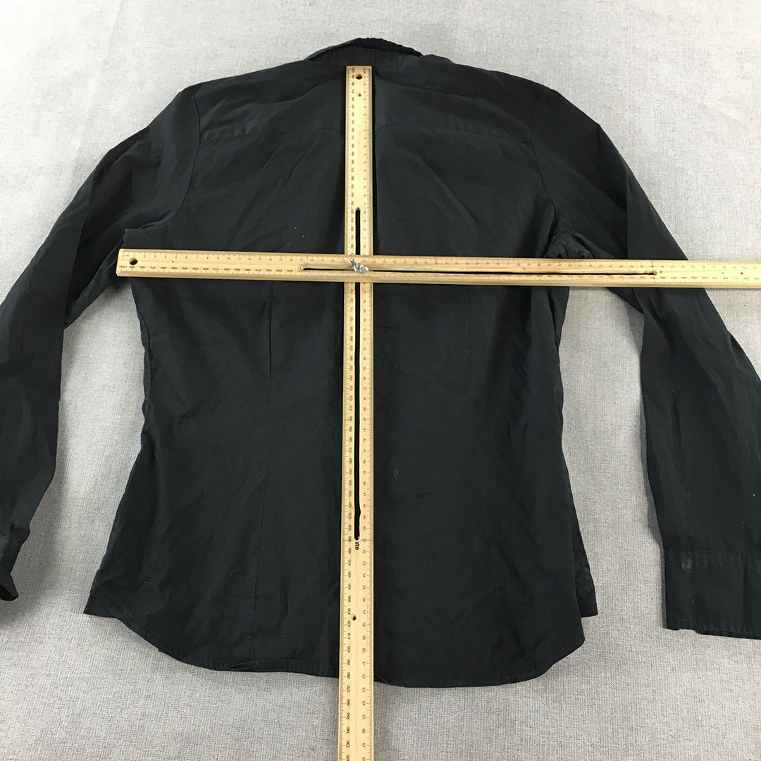 H&M Womens Shirt Size 10 Black Long Sleeve Button-Up Collared Pocket