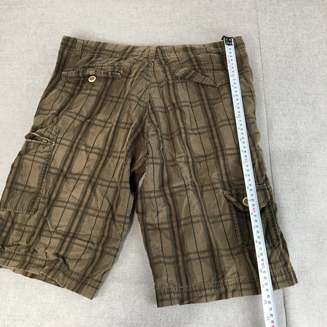 Larusso Mens Cargo Shorts Size XL Brown Checkered Pockets