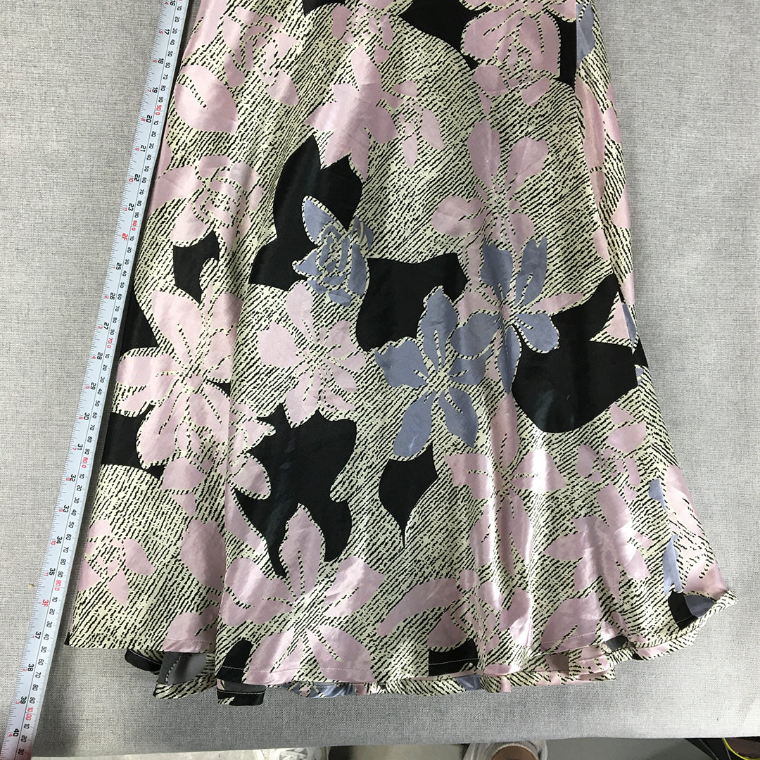 Shilla Womens A-Line Dress Size 8 Pink Black White Floral Midi Sleeveless