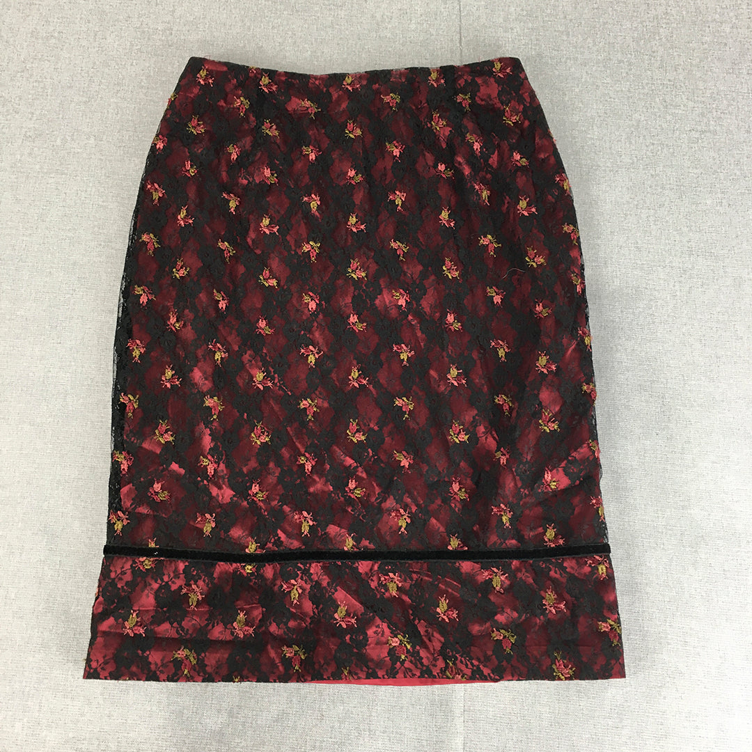 Events Womens Midi Skirt Size 8 Black Red Pencil Straight