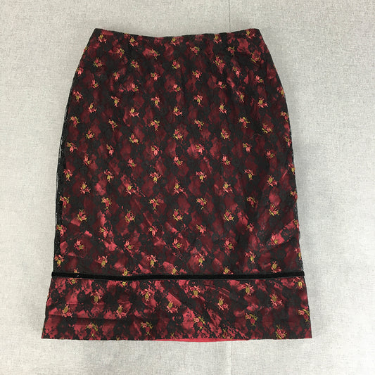 Events Womens Midi Skirt Size 8 Black Red Pencil Straight