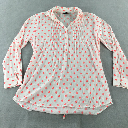 Fig Womens Top Size M White Red Long Sleeve Shirt Blouse