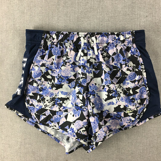 Nike Kids Girls Shorts Youth Size L (12 - 13 Years) Blue Floral Drawstring