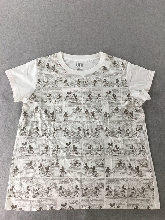 Uniqlo UT x Disney Womens T-Shirt Size M White Mickey Mouse Comic Short Sleeve