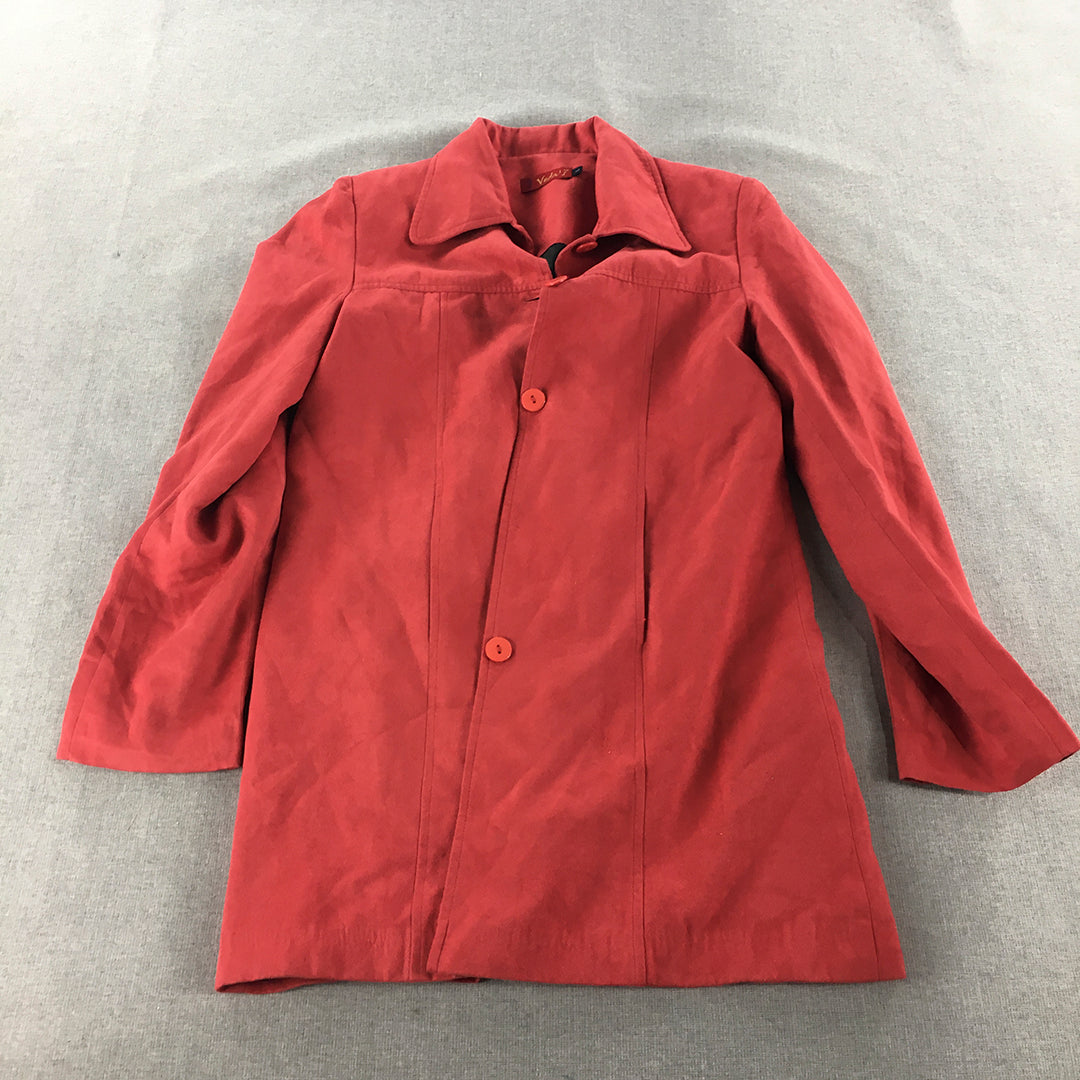 Veda's Womens Jacket Size L Red Button Collared Coat