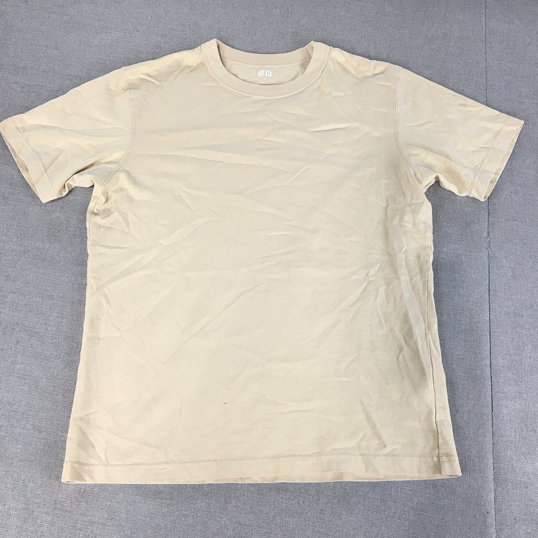 Uniqlo Mens T-Shirt Size S Cream Beige Crew Neck Short Sleeve Tee