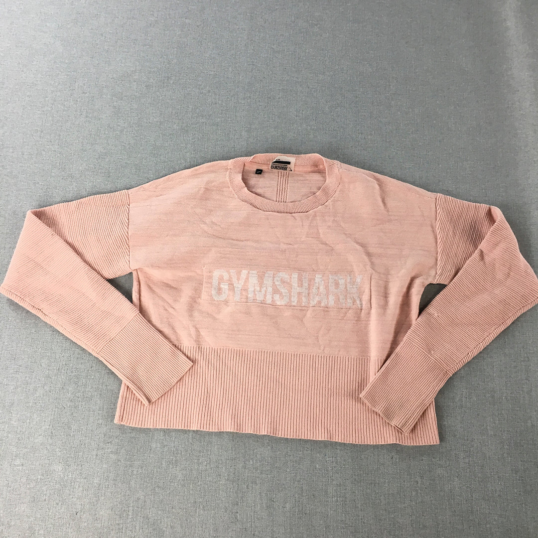 Gymshark Womens Knit Top Size S Pink Logo Long Sleeve Pullover Stretch Fabric