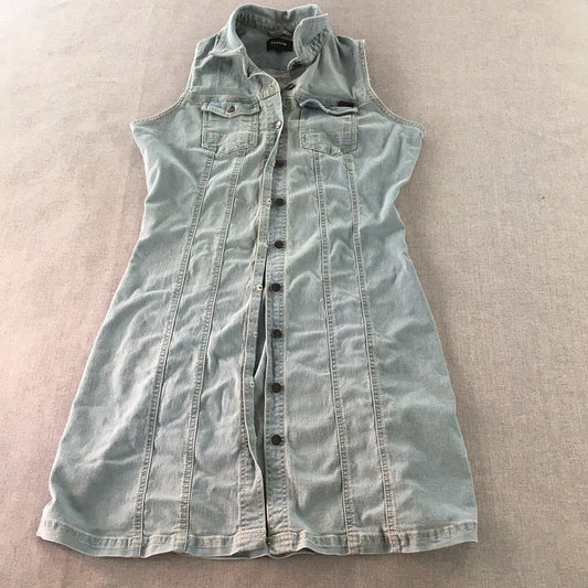 Firetrap Womens Denim Shirt Dress Size 10 Blue Sleeveless Button Mini