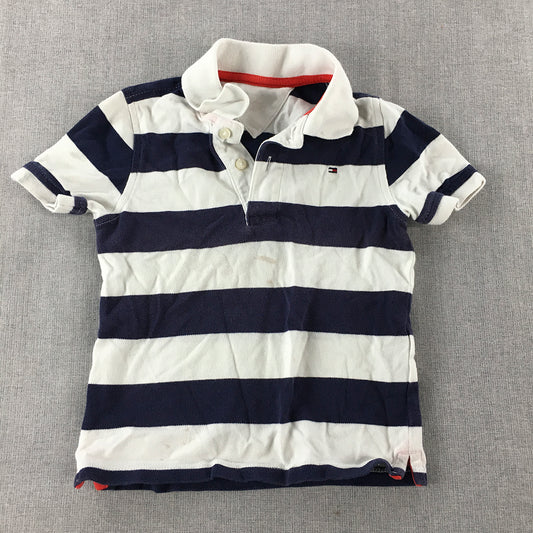 Tommy Hilfiger Kids Boys Polo Shirt Size 5 - 6 Years Blue White Logo Rugby