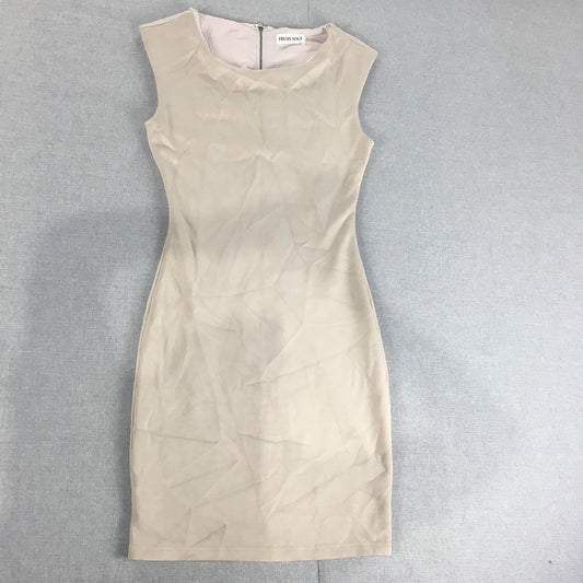 Fresh Soul Womens Bodycon Dress Size 6 Cream Beige Sleeveless Stretch Mini