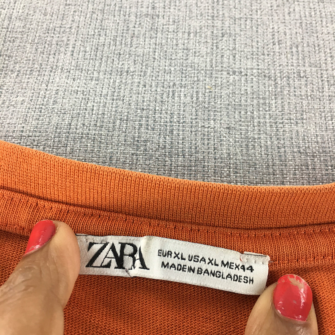 Zara Womens T-Shirt Size XL Orange Short Sleeve Crew Neck Top