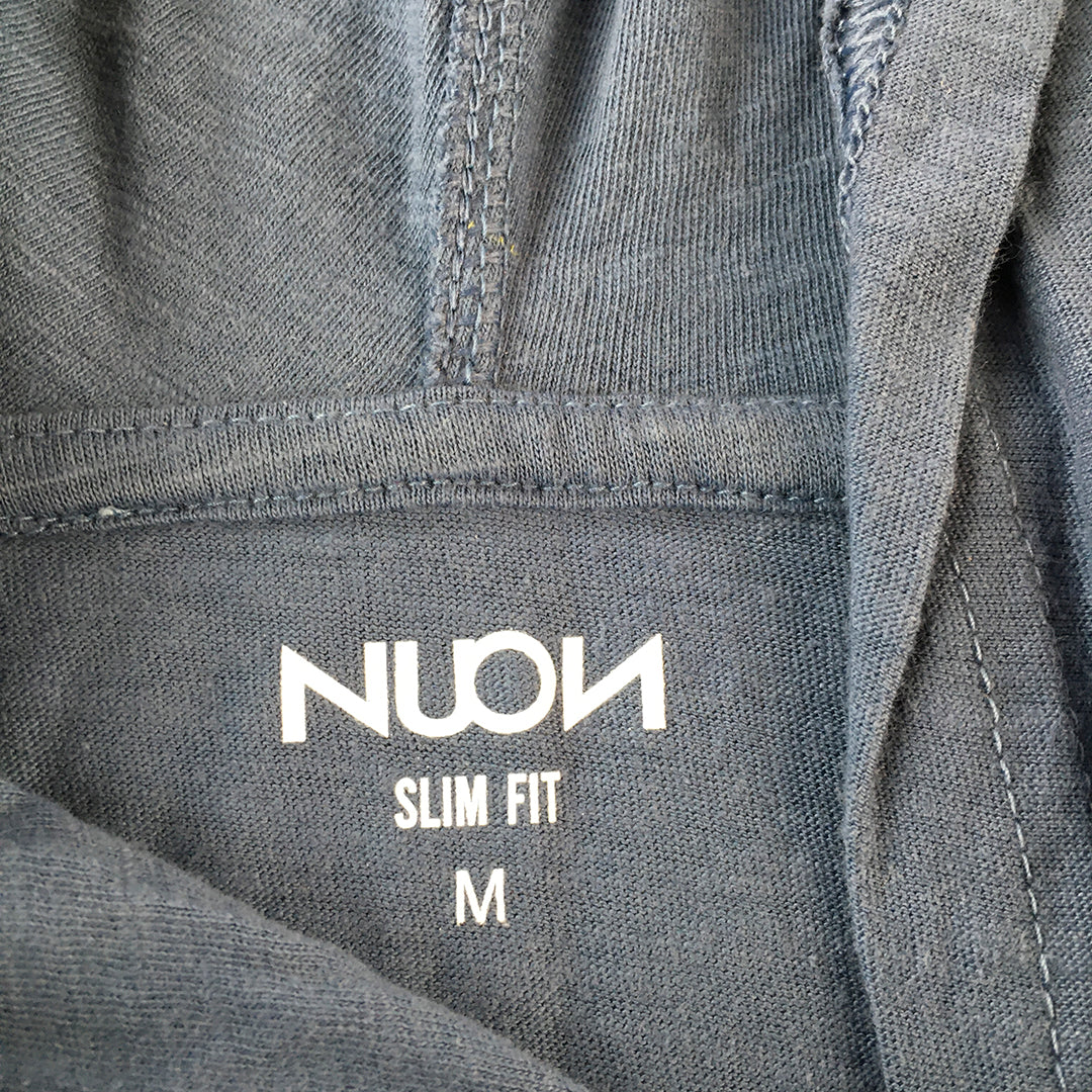 Nuon Mens Hoodie Shirt Size M Slim Fit Blue Short Sleeve Button Collar