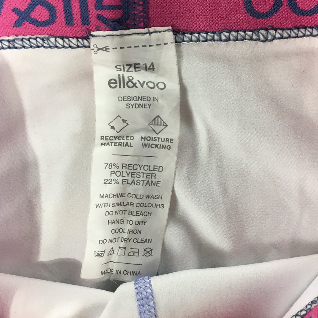 Ell & Voo Kids Girls Legging Shorts Size 14 White Pink Blue Floral Activewear