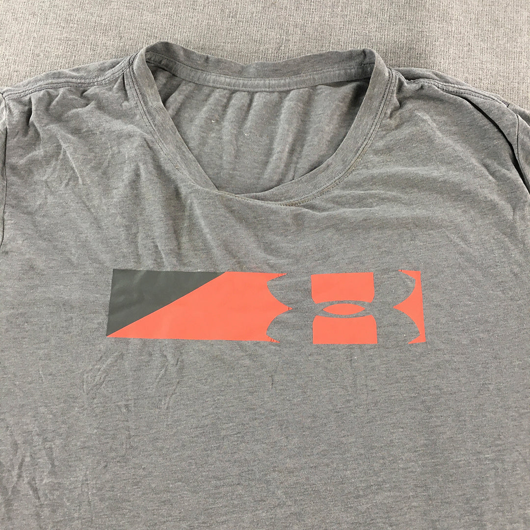 Under Armour Mens T-Shirt Size L Grey Short Sleeve Logo Tee