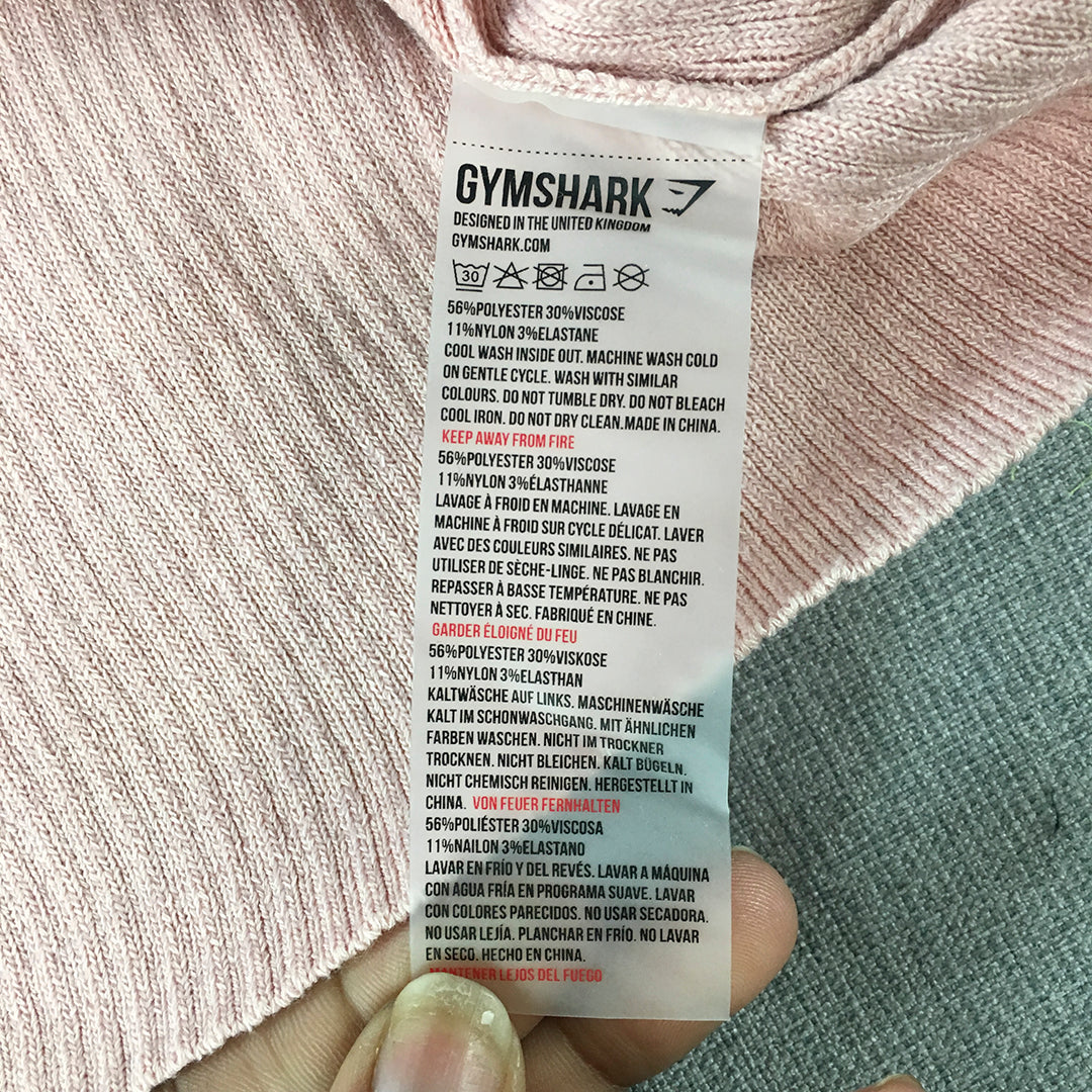 Gymshark Womens Knit Top Size S Pink Logo Long Sleeve Pullover Stretch Fabric