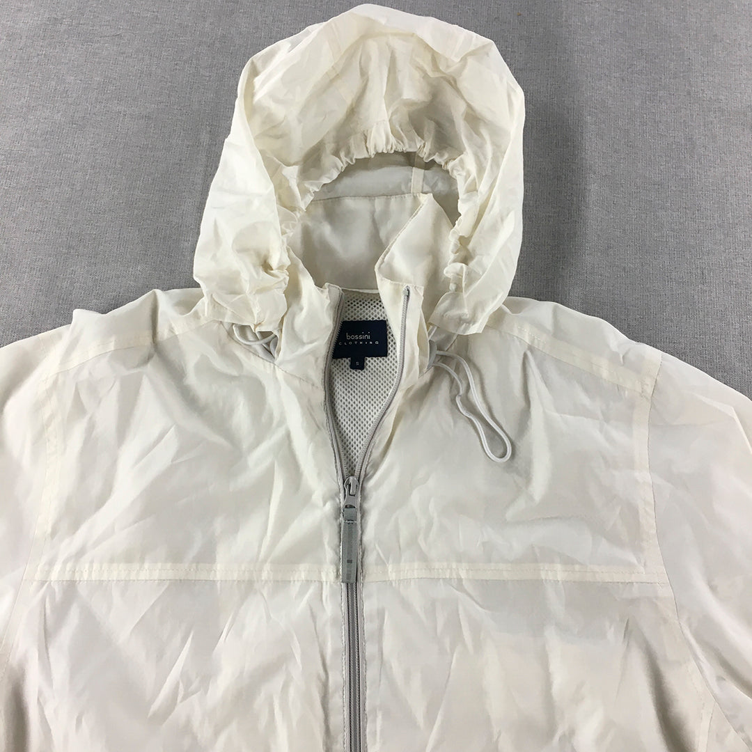 Bossini Mens Jacket Size S White Zip-Up Hoodie Windbreaker Coat