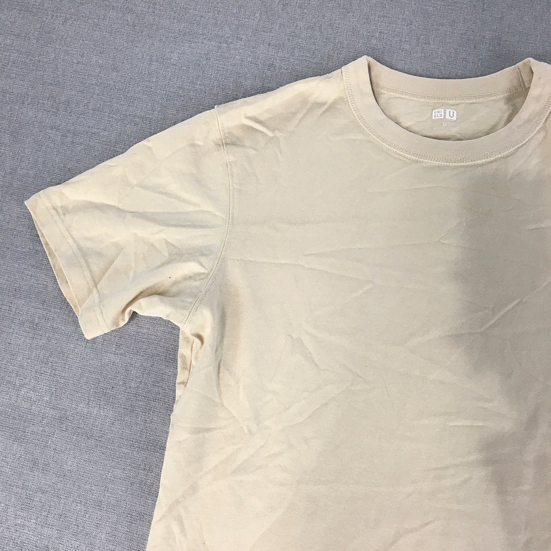 Uniqlo Mens T-Shirt Size S Cream Beige Crew Neck Short Sleeve Tee