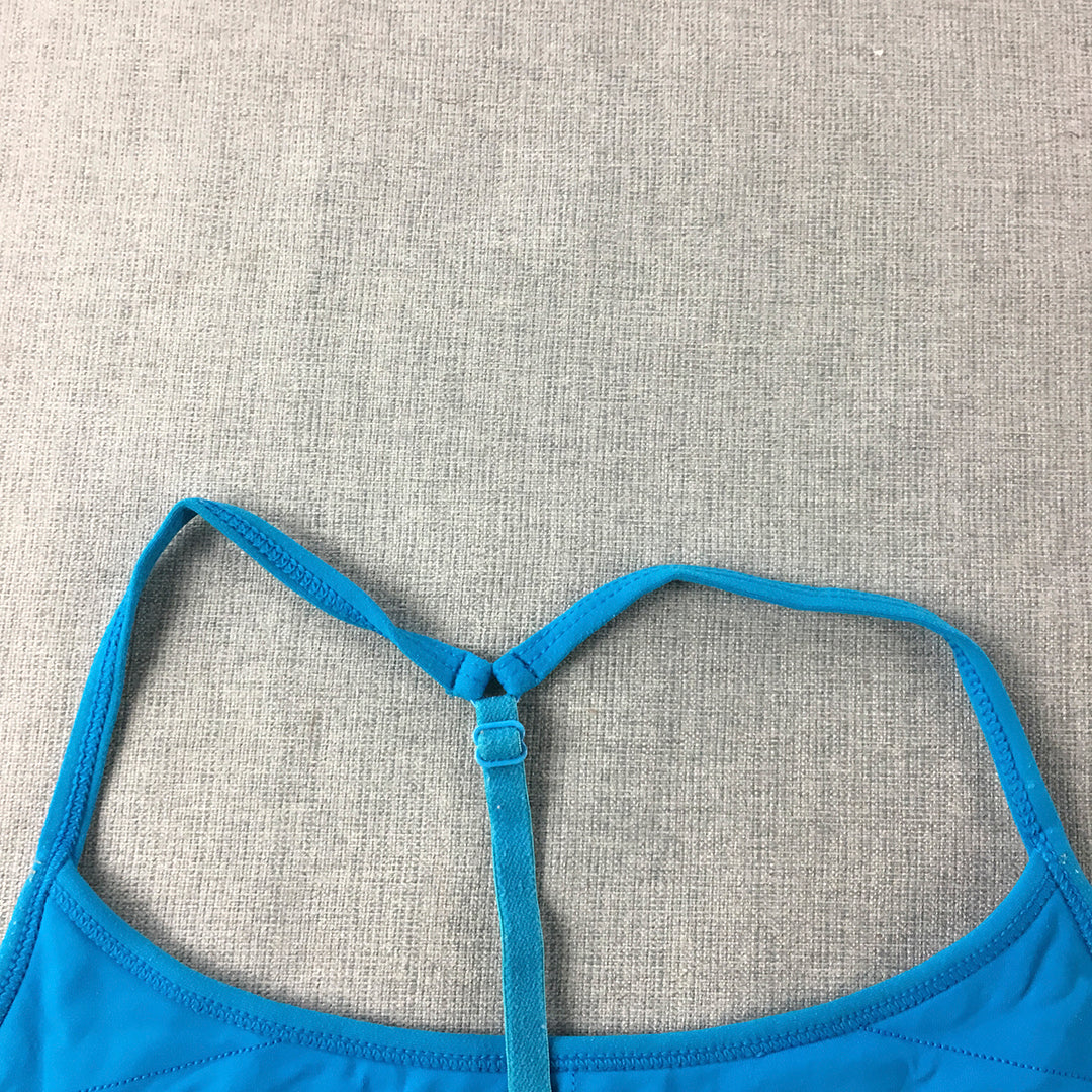 Lorna Jane Womens Cropped Activewear Top Size S Blue Logo Sleeveless Gym