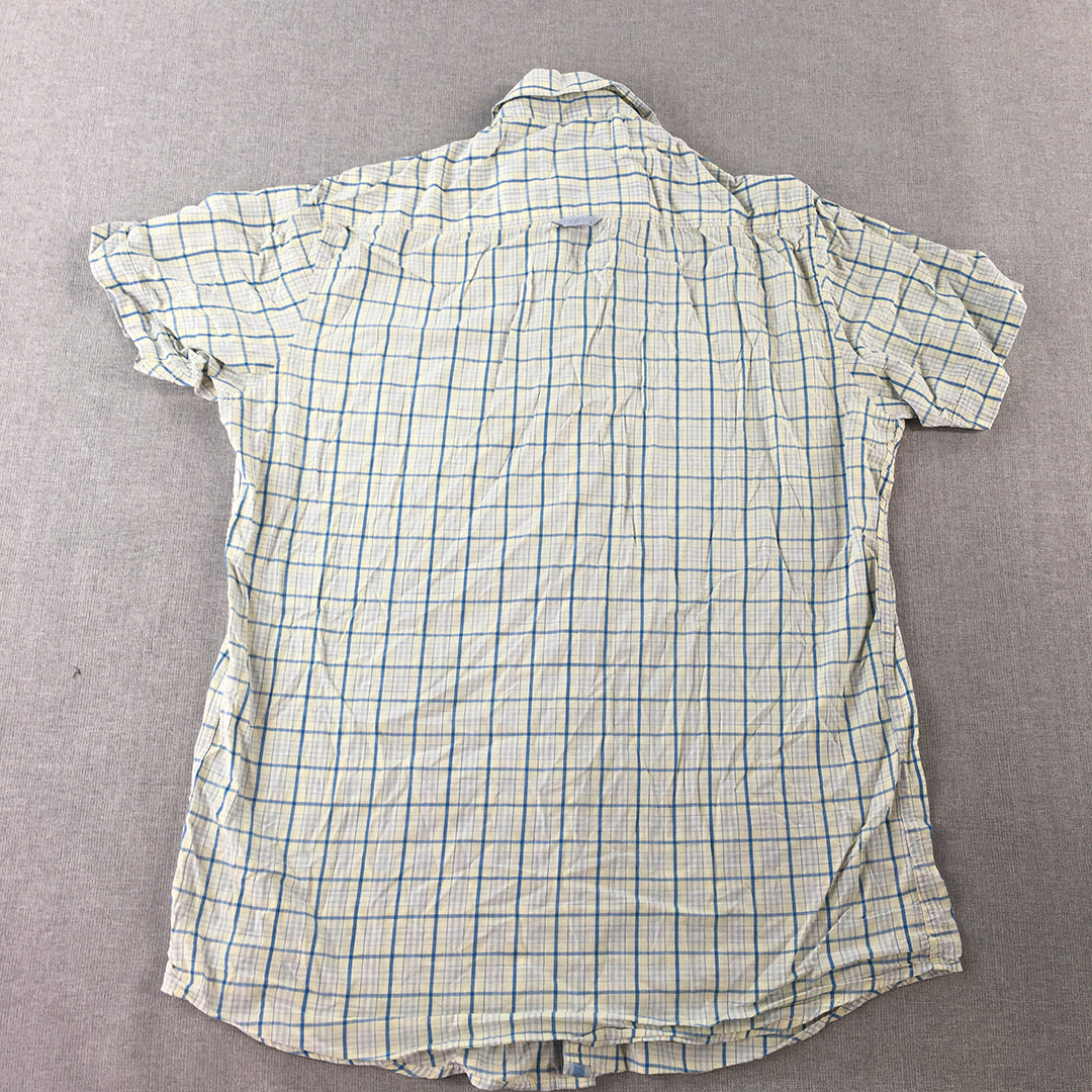 Monte Carlo Mens Shirt Size S Grey Yellow Blue Button-Up Checkered Short Sleeve