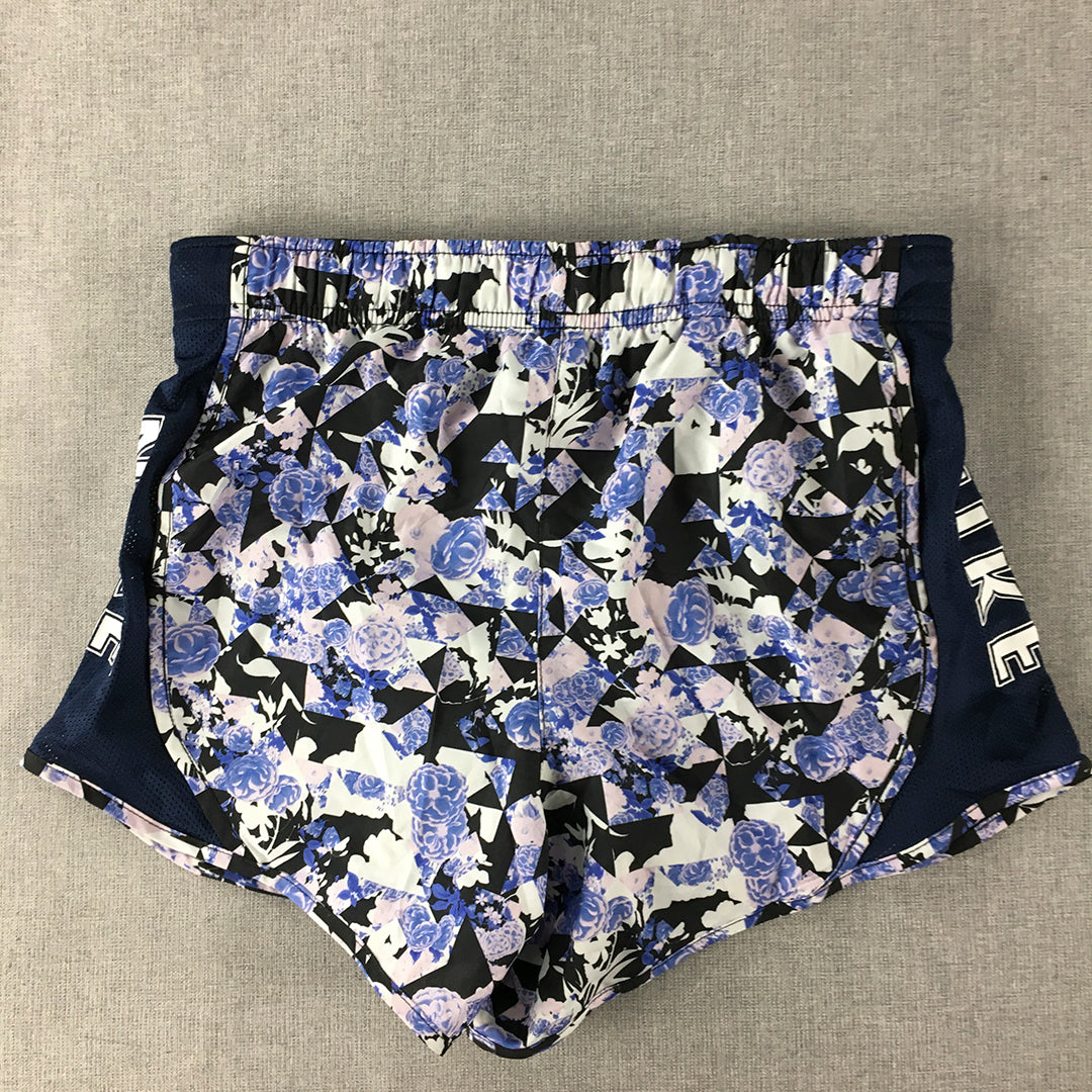 Nike Kids Girls Shorts Youth Size L (12 - 13 Years) Blue Floral Drawstring