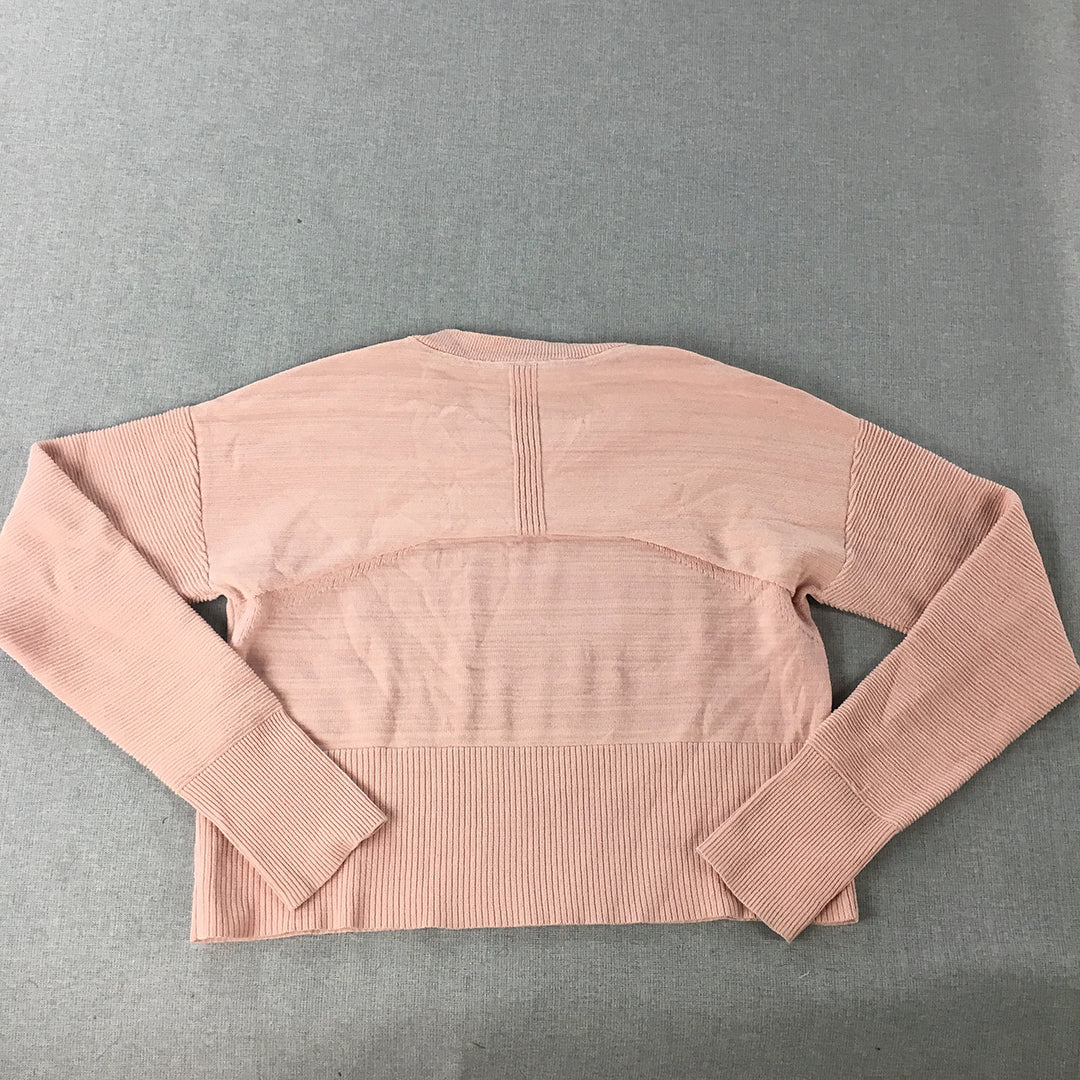 Gymshark Womens Knit Top Size S Pink Logo Long Sleeve Pullover Stretch Fabric