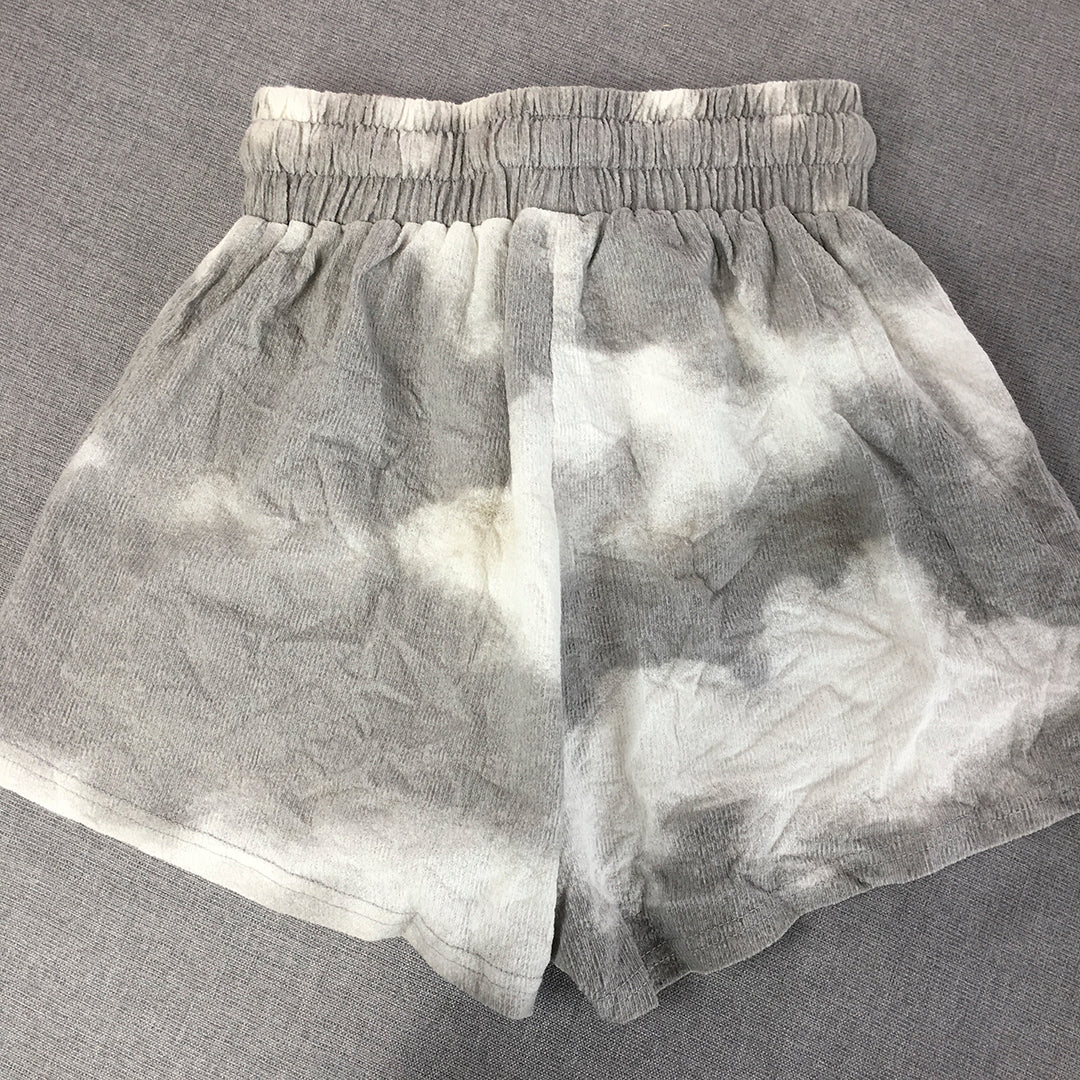 Indikah Womens Sweat Shorts Size 8 AUS Grey White Tie-Dye Drawstring Pockets