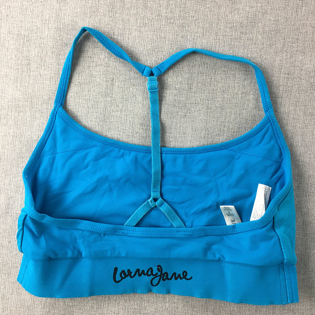 Lorna Jane Womens Cropped Activewear Top Size S Blue Logo Sleeveless Gym