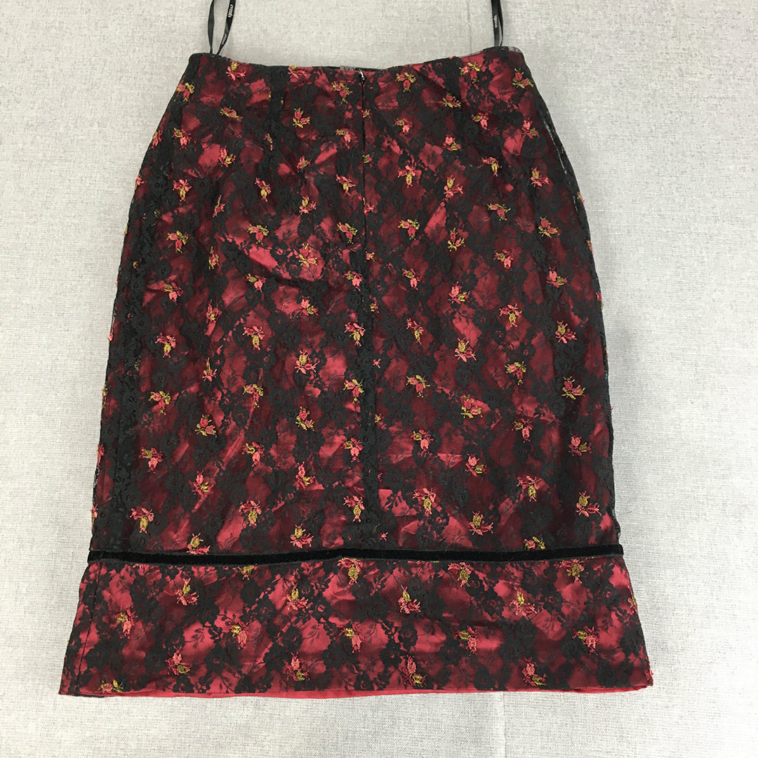 Events Womens Midi Skirt Size 8 Black Red Pencil Straight