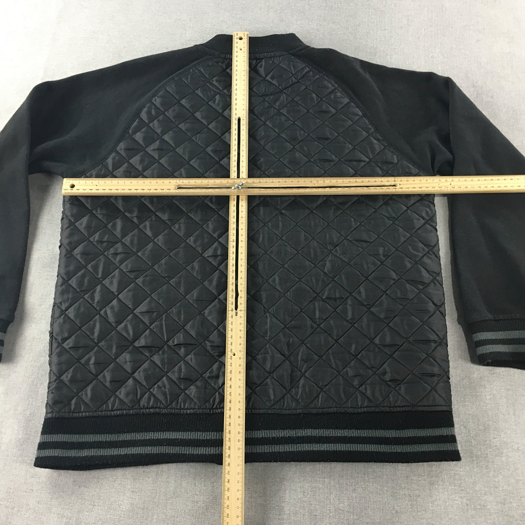 Iconic Soul Mens Quilted Bomber Jacket Size L Black Zip-Up Pockets Coat