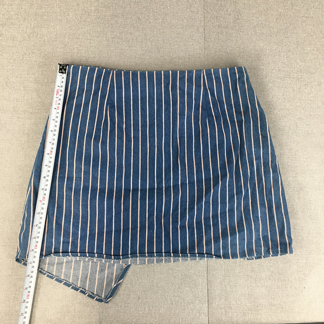 Calli Womens Wrap Skirt Size 14 Blue Striped Mini