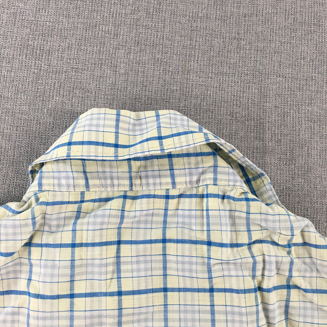 Monte Carlo Mens Shirt Size S Grey Yellow Blue Button-Up Checkered Short Sleeve