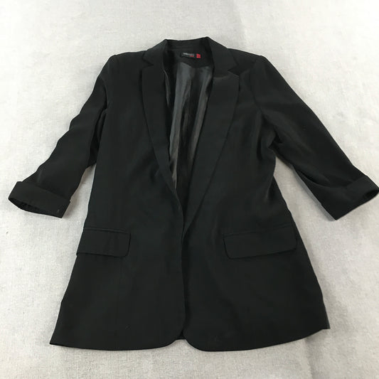 Woman Career Blazer Jacket Size M Black Collared Coat