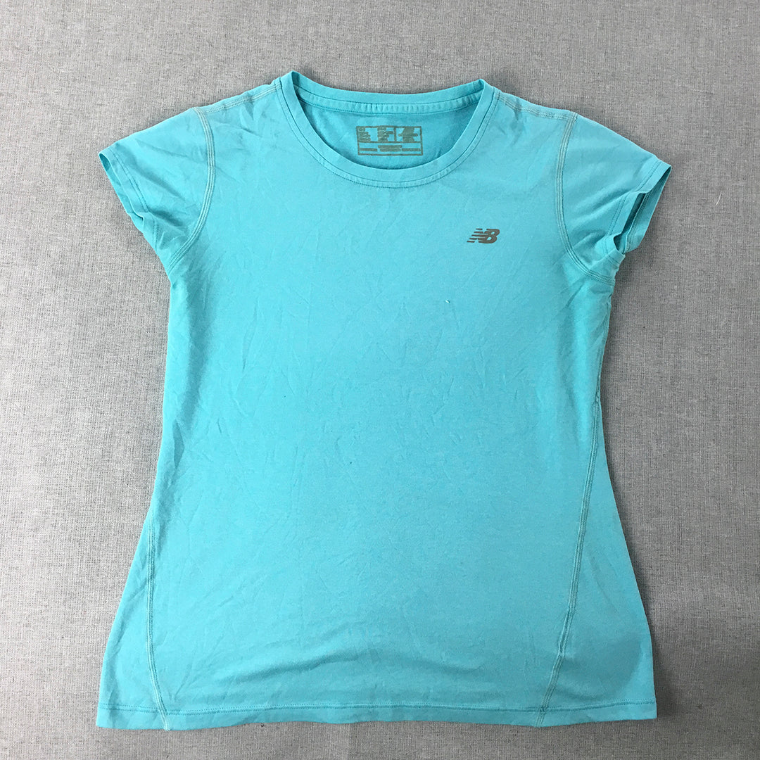 New Balance Womens T-Shirt Size S Blue Logo Crew Neck Short Sleeve Top