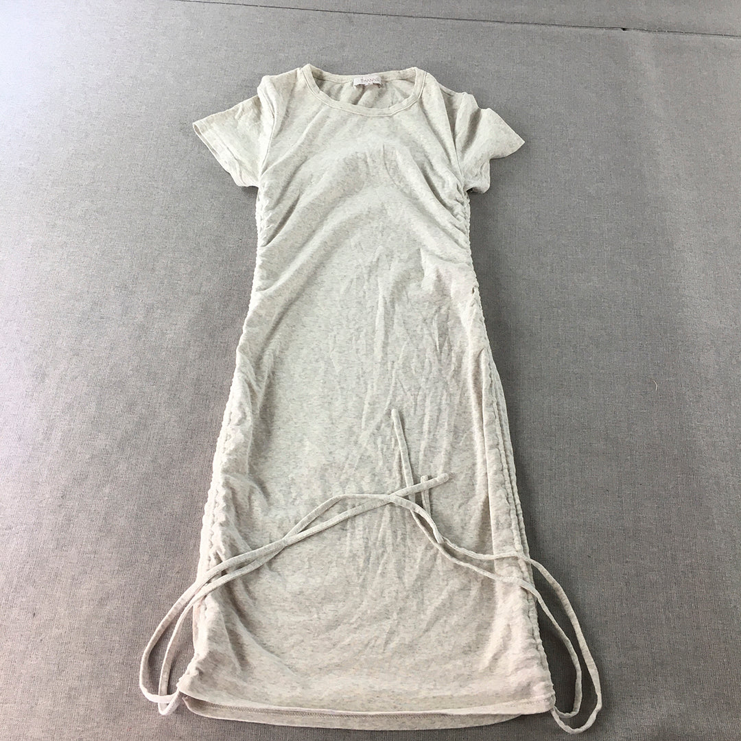 Thanne Womens Ruched Shirt Dress Size 6 Grey Mini Short Sleeve