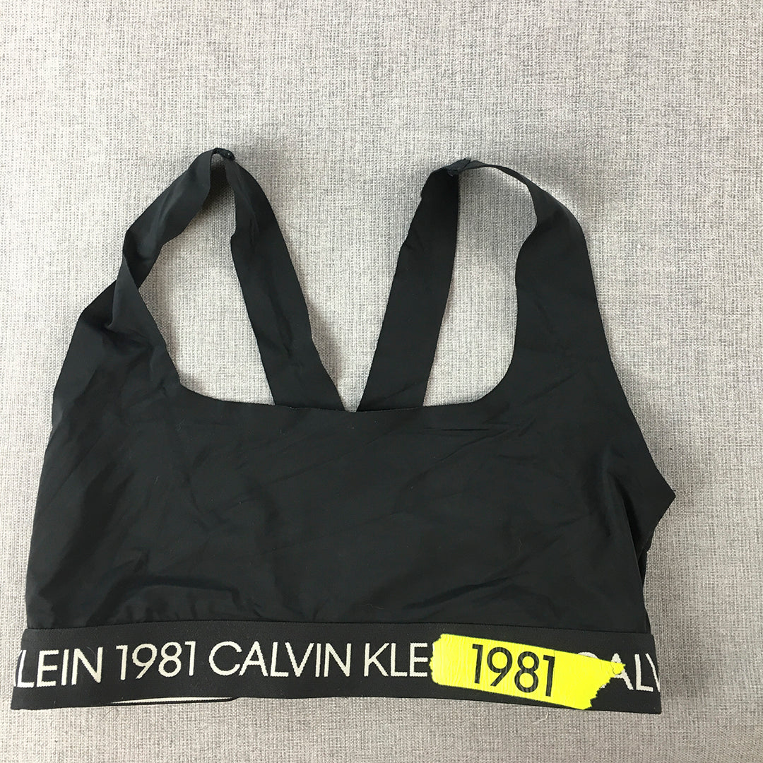 Calvin Klein Womens Sports Bra Size M Black Logo Sleeveless Cropped Top