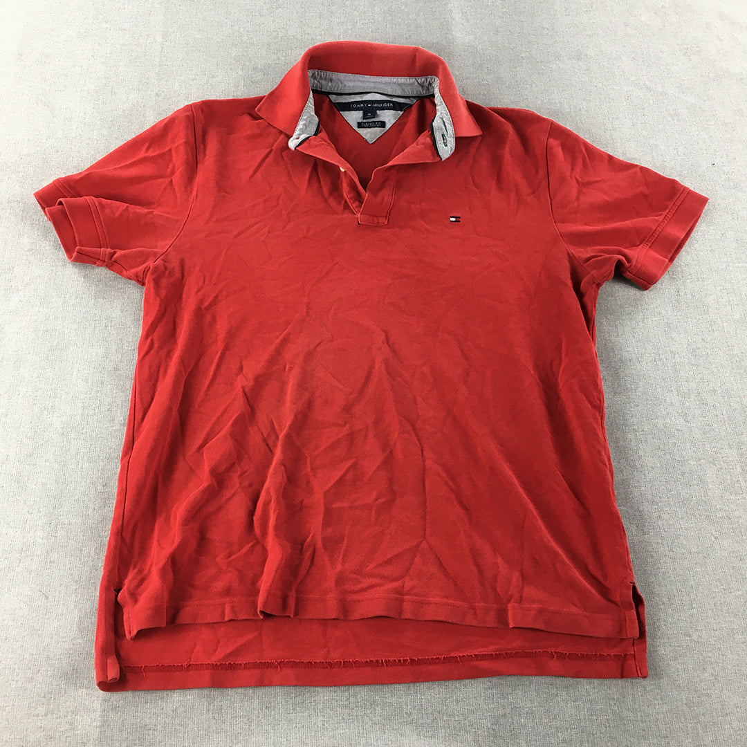 Tommy Hilfiger Mens Polo Shirt Size M Classic Fit Logo Collared Rugby Red