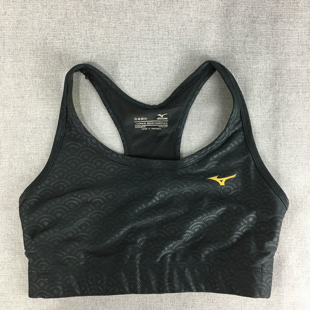 Mizuno Womens Sports Bra Size M Black Yellow Logo Cropped Top