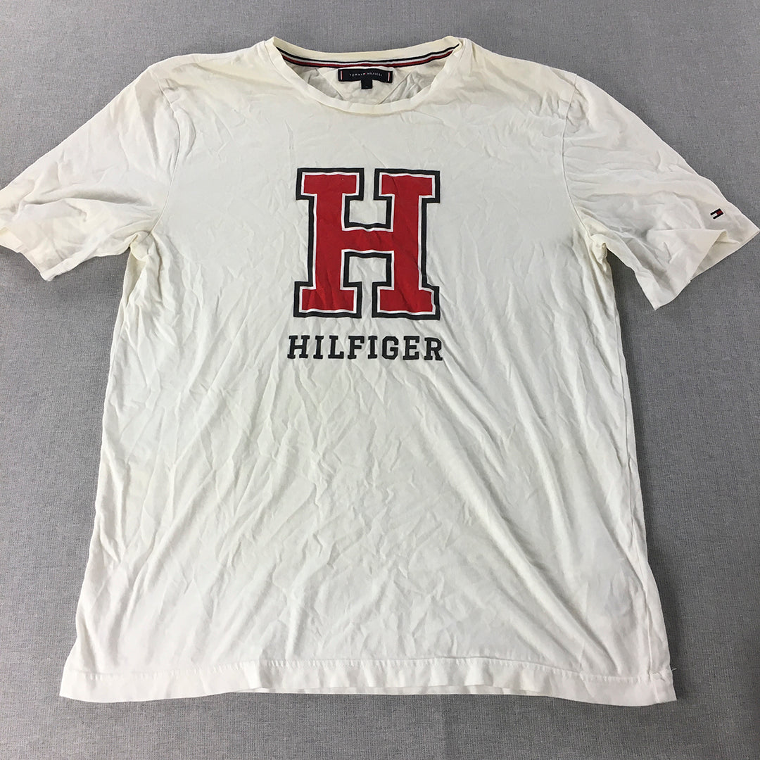 Tommy Hilfiger Mens T-Shirt Size XL White Big Logo Short Sleve Tee