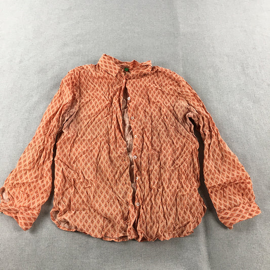 United Colors Of Benetton Womens Shirt Size M Orange Dot Button-Up