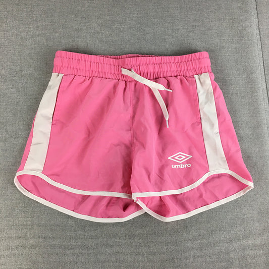 Umbro Kids Girls Shorts Size 10 Pink Drawstring Elastic Waist Logo