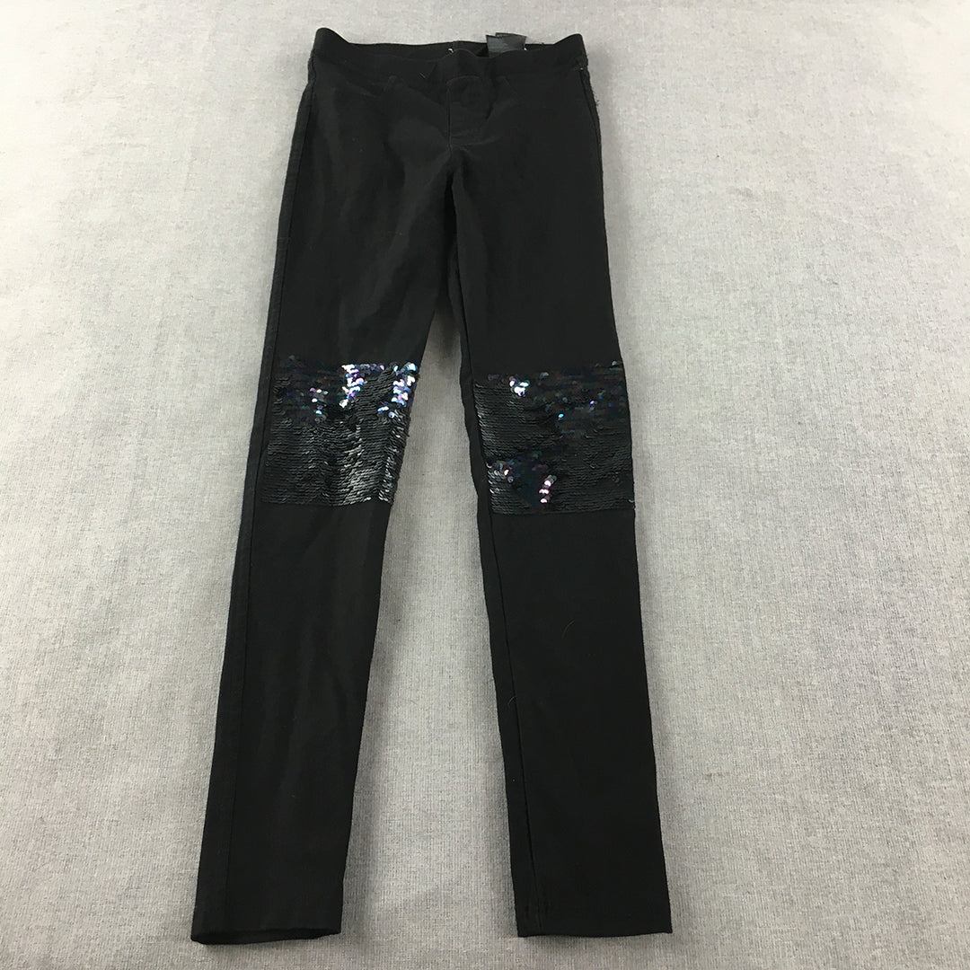 H&M Kids Girls Pants Size 12 - 13 Years Black Stretch Fabric Sequin Leggings