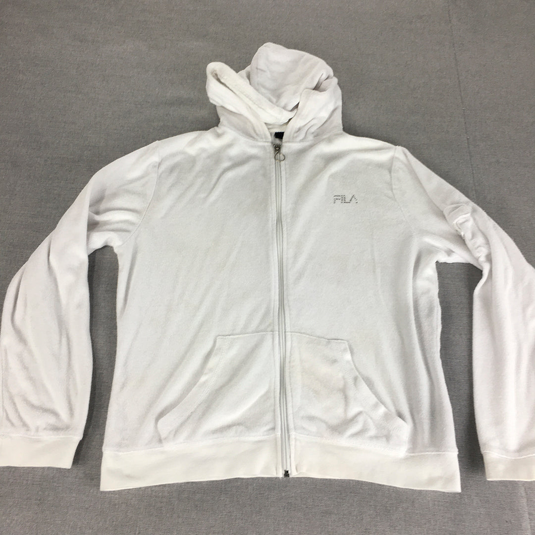 FILA Womens Hoodie Jacket Size L White Zip-Up Pockets Coat Fleece