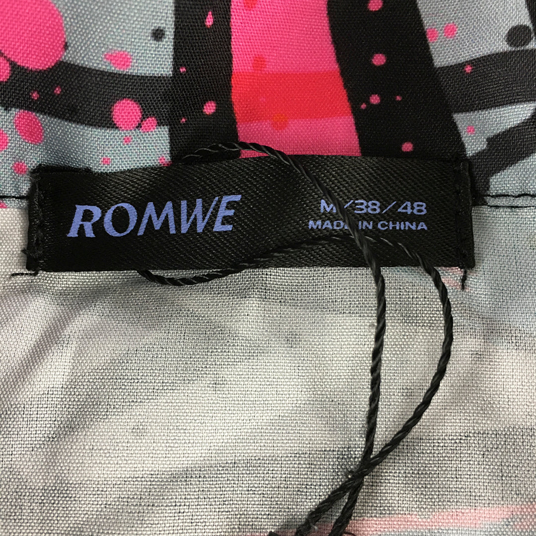 Romwe Mens Shirt Size M Pink Blue Funky Loud Party Short Sleeve Button-Up