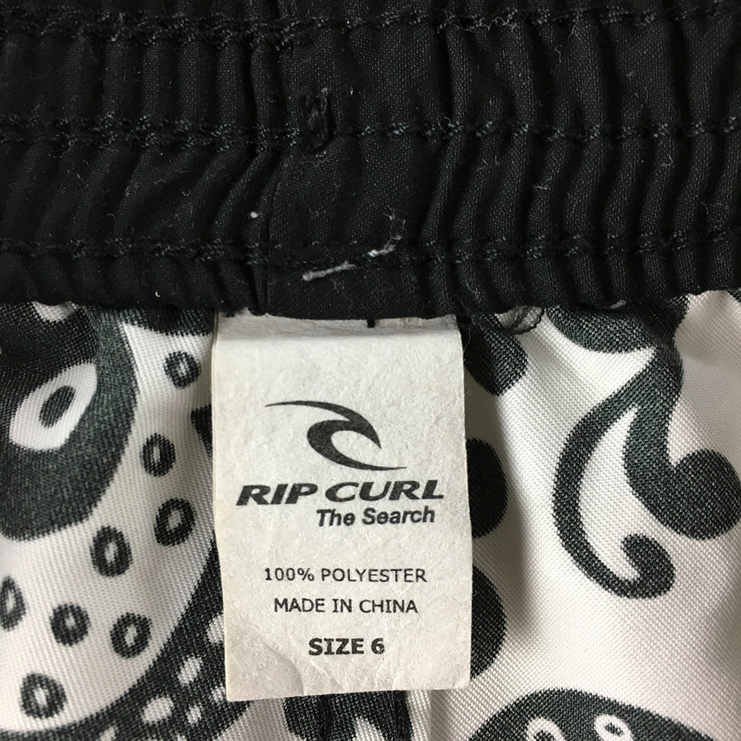 Rip Curl Womens Board Shorts Size 6 Black White Floral Drawstring Surf Swim