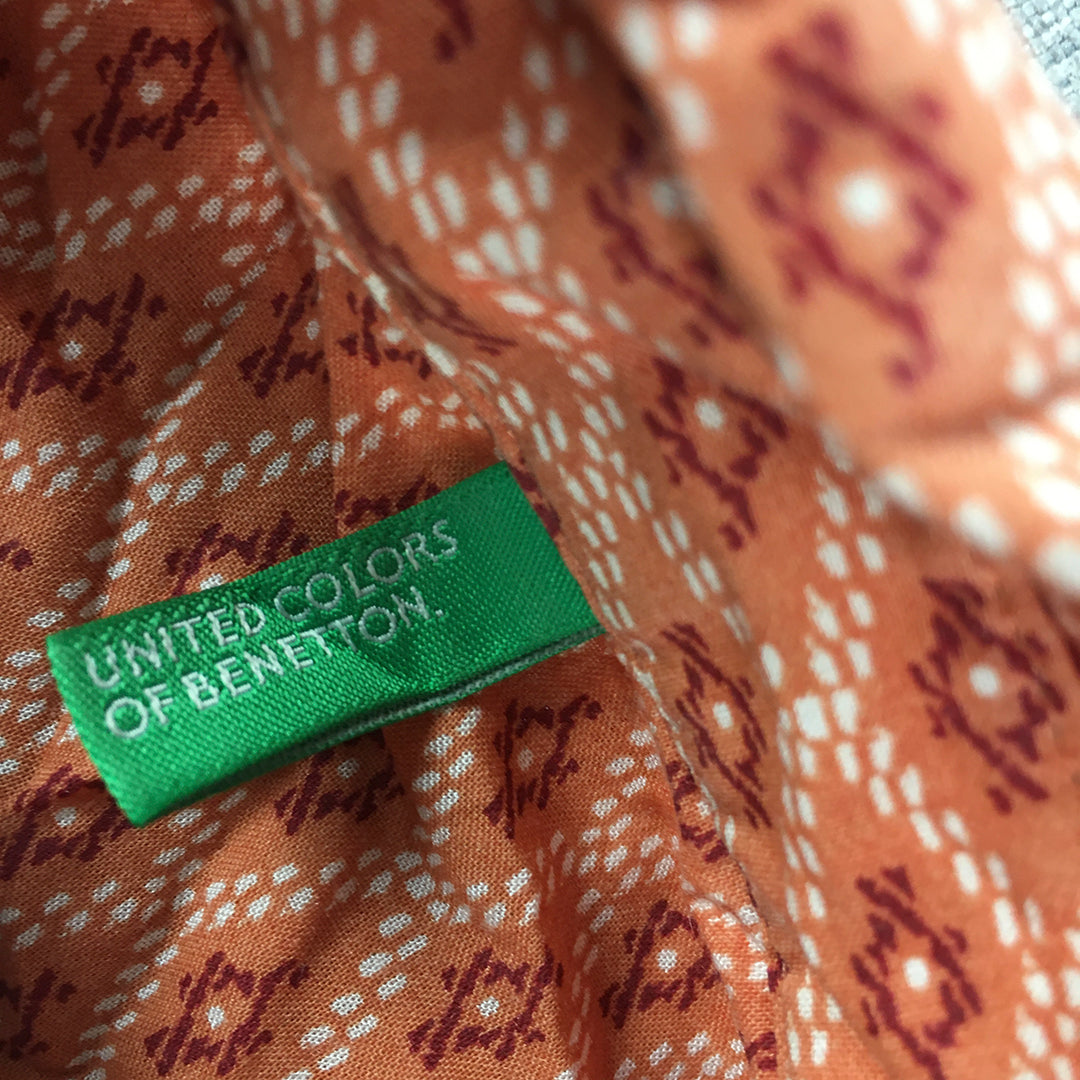 United Colors Of Benetton Womens Shirt Size M Orange Dot Button-Up