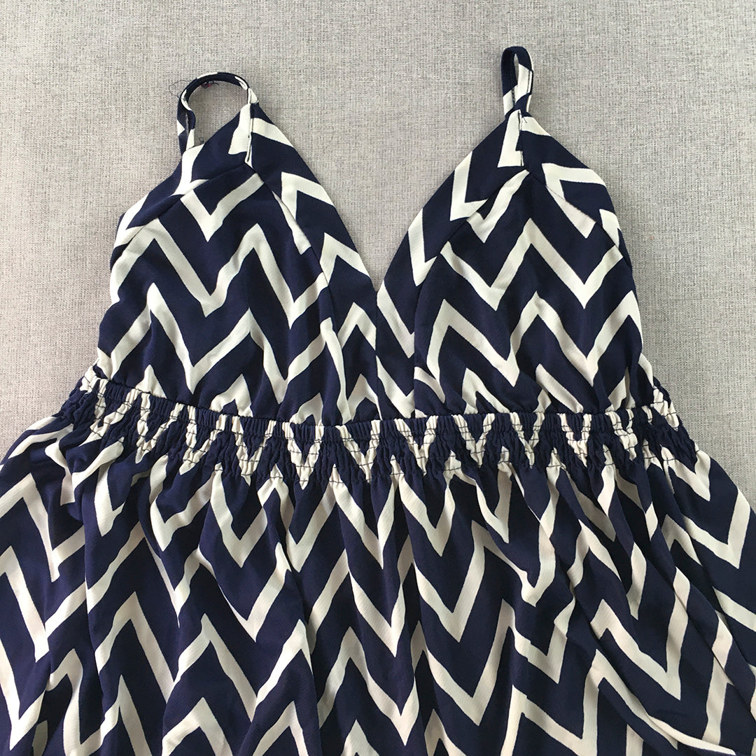 Paper Scissors Womens A-Line Dress Size 14 Sleeveless Blue White Striped Maxi