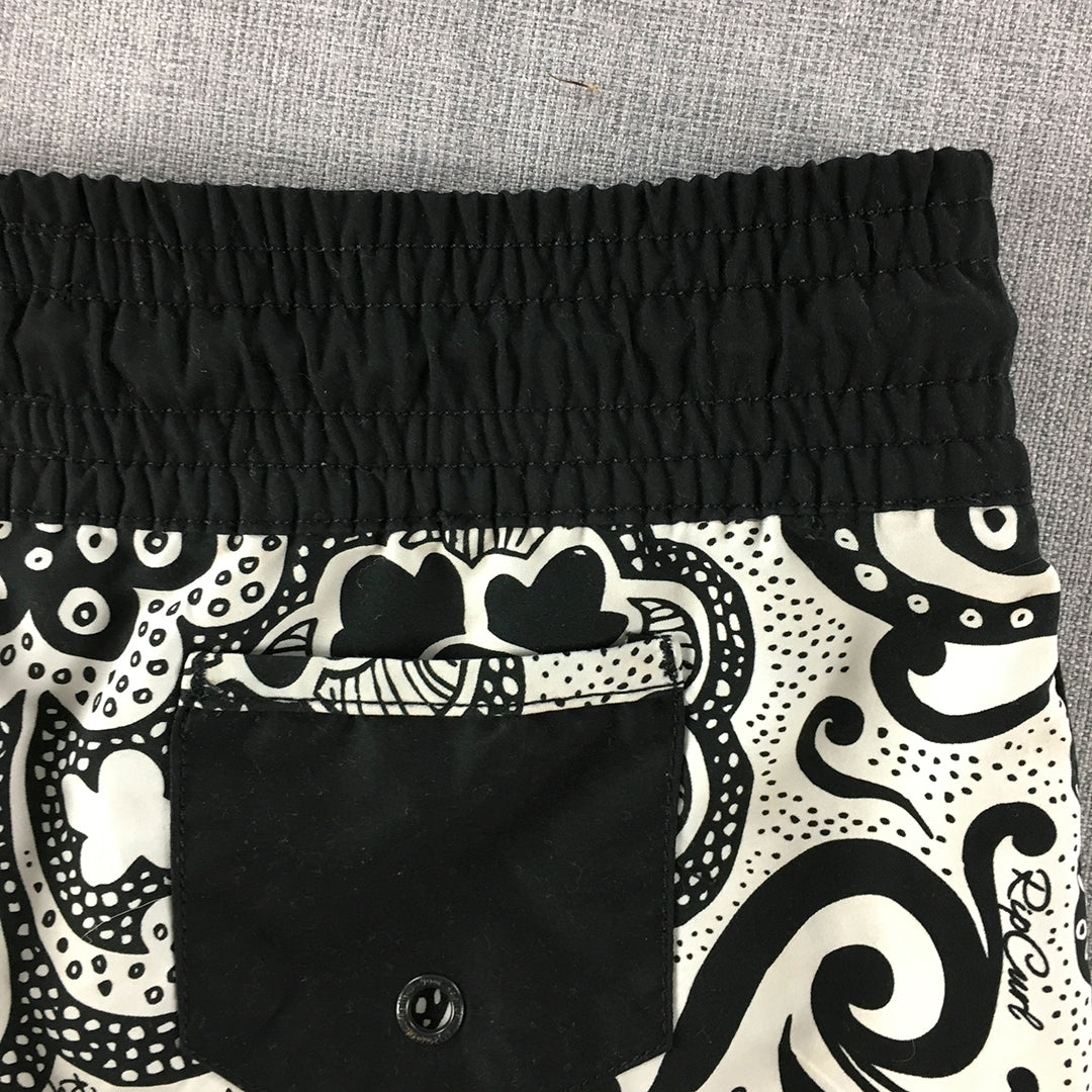 Rip Curl Womens Board Shorts Size 6 Black White Floral Drawstring Surf Swim