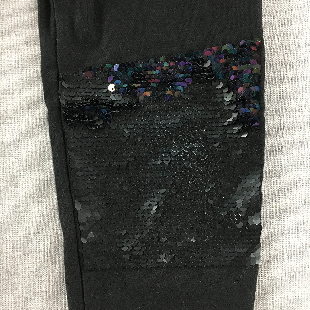 H&M Kids Girls Pants Size 12 - 13 Years Black Stretch Fabric Sequin Leggings